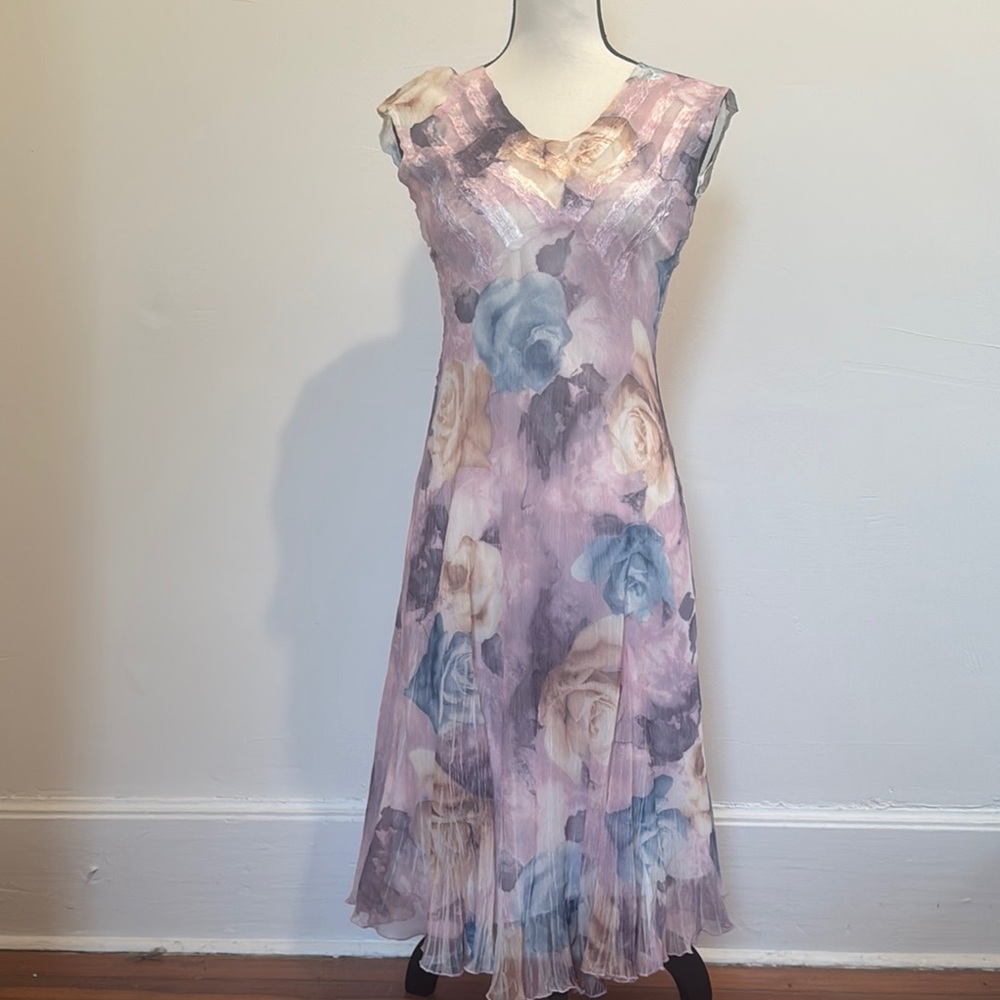 Komarov Pink and Blue Midi Sundress V-Neck Sleeveless